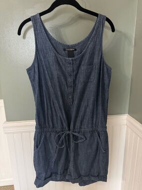 Lucky Brand Chambray Tank Romper - Blue Cinch Waist Shorts